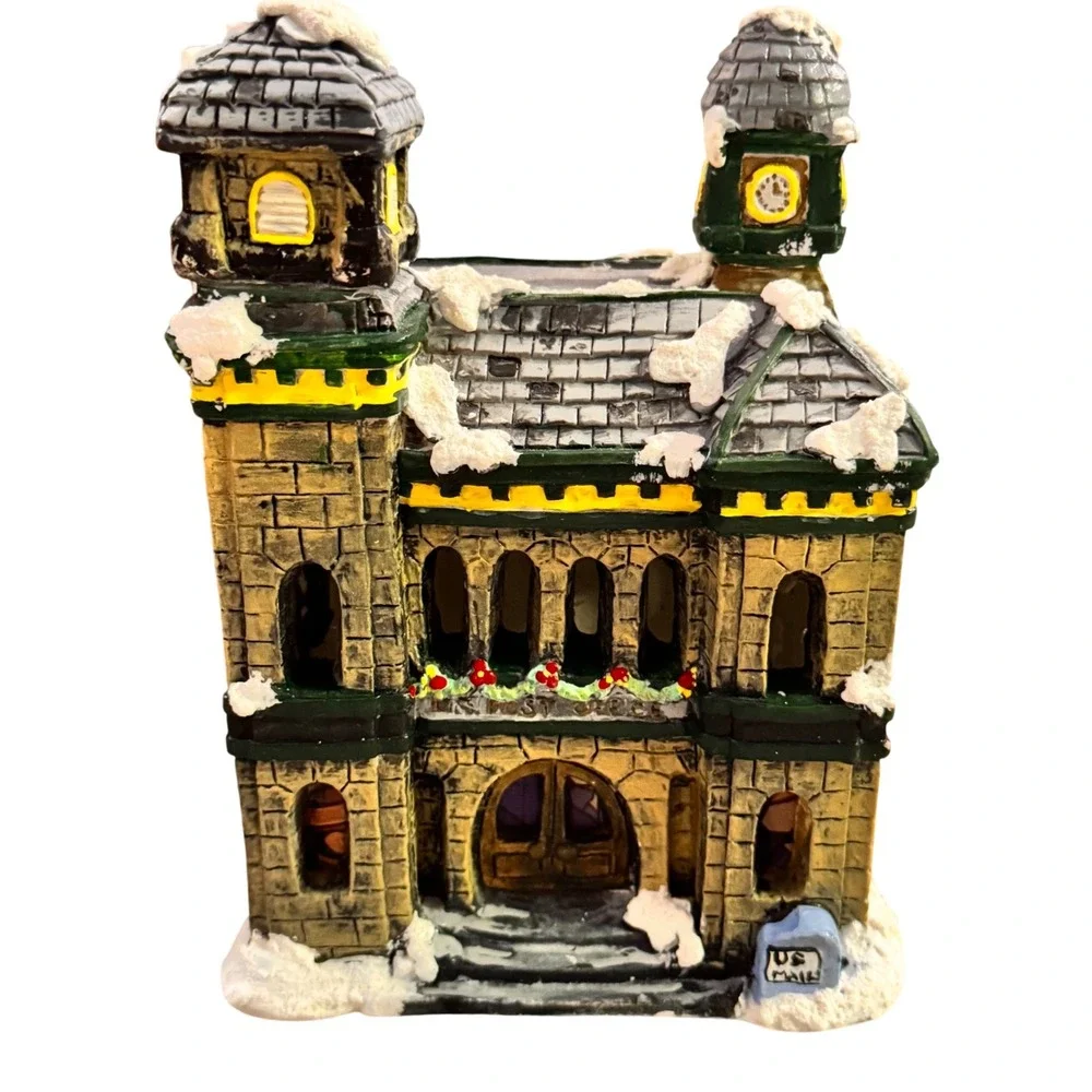 Plastercraft Holiday Village US Post Office Building Collectible Snow Dusted‎